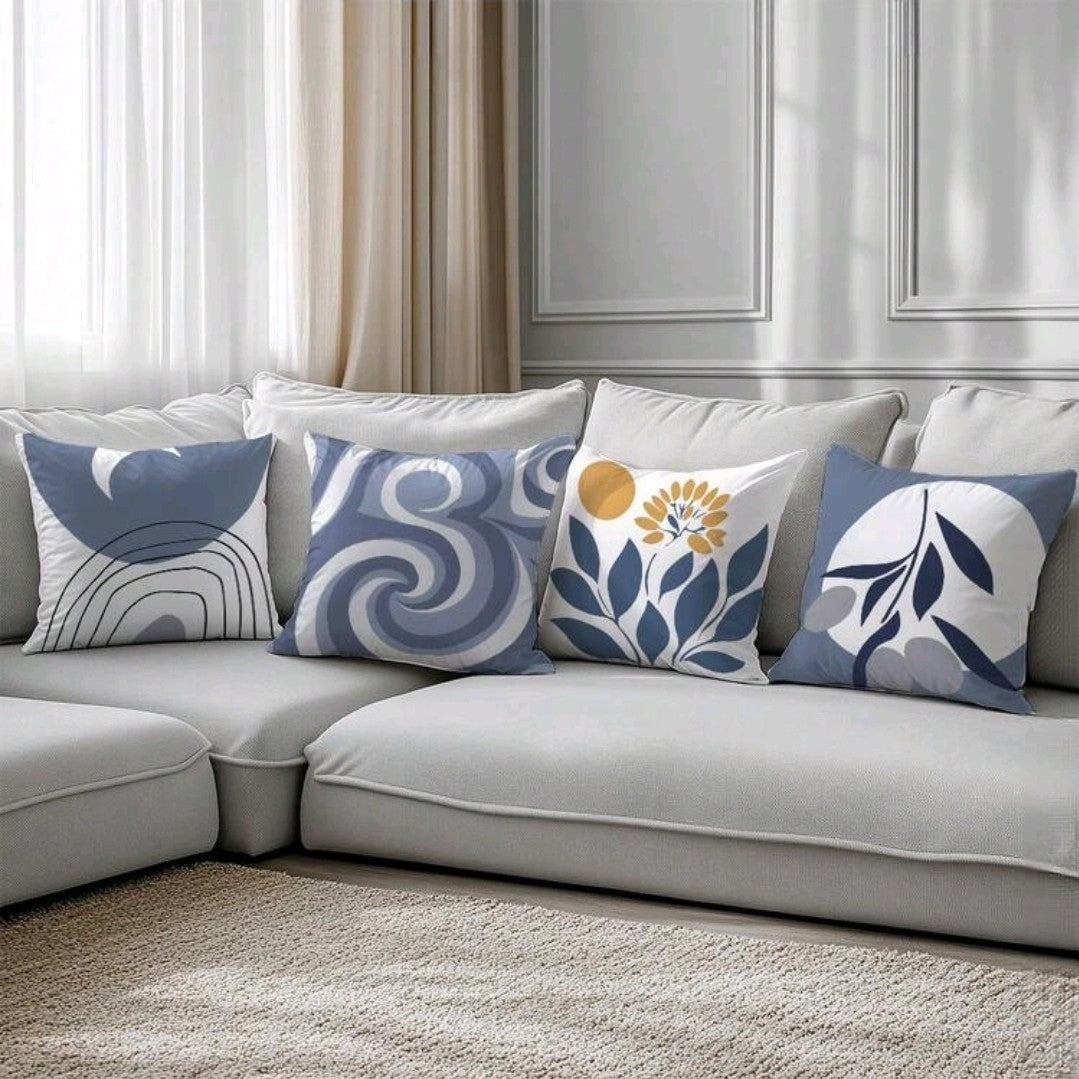 Abstract Blue-Gray Leaf Cushion Cover