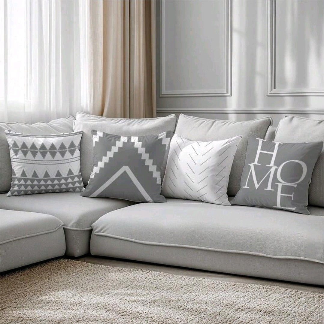 Gray & White "Home" Pillow Covers