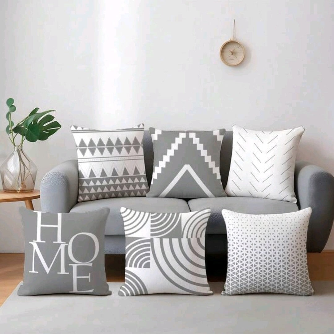 Gray & White "Home" Pillow Covers