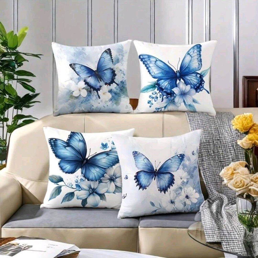 Blue Butterfly Pattern Pillow Covers