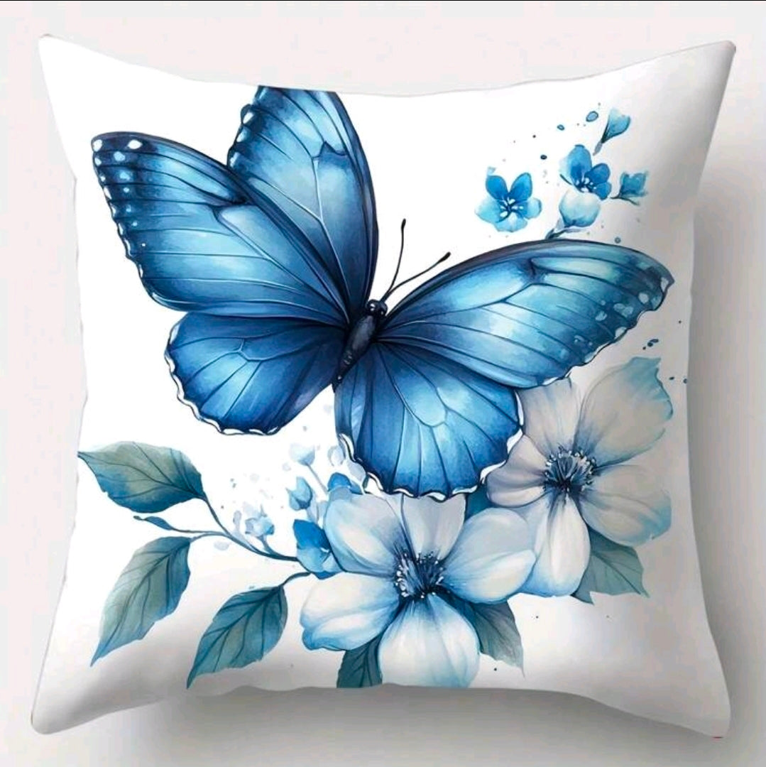 Blue Butterfly Pattern Pillow Covers