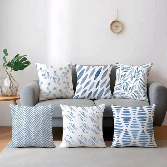 Blue Leaf Pattern Cushion Covers