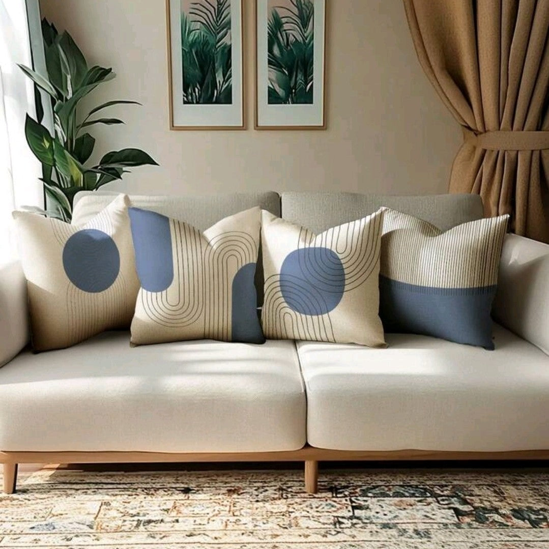 Modern Blue & Beige Decorative Cushion Cover