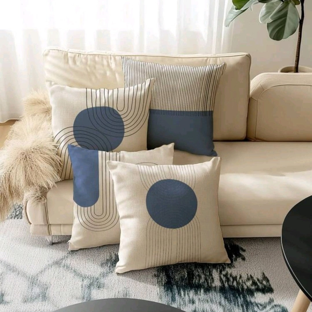 Modern Blue & Beige Decorative Cushion Cover