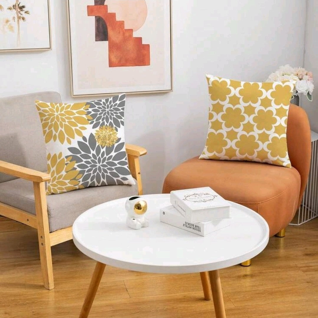 Mustard Yellow Floral Decorative Cushion Cover