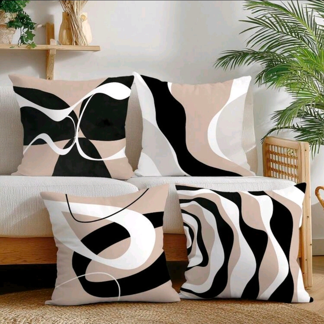 Modern Abstract Black Beige Cushion Covers Set