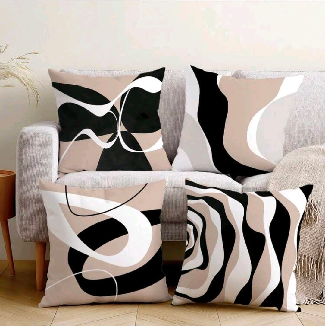 Modern Abstract Black Beige Cushion Covers Set