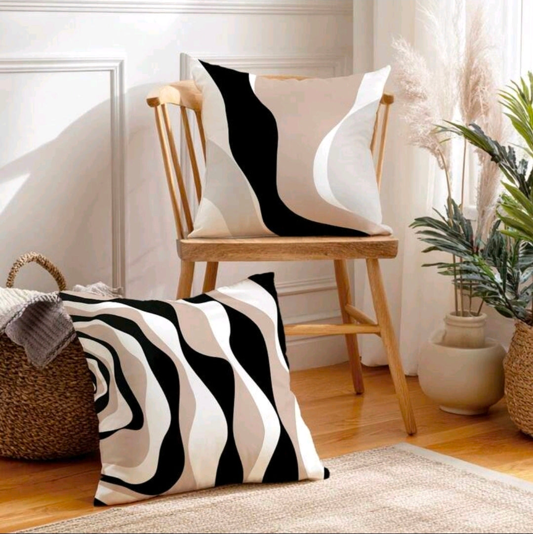 Modern Abstract Black Beige Cushion Covers Set