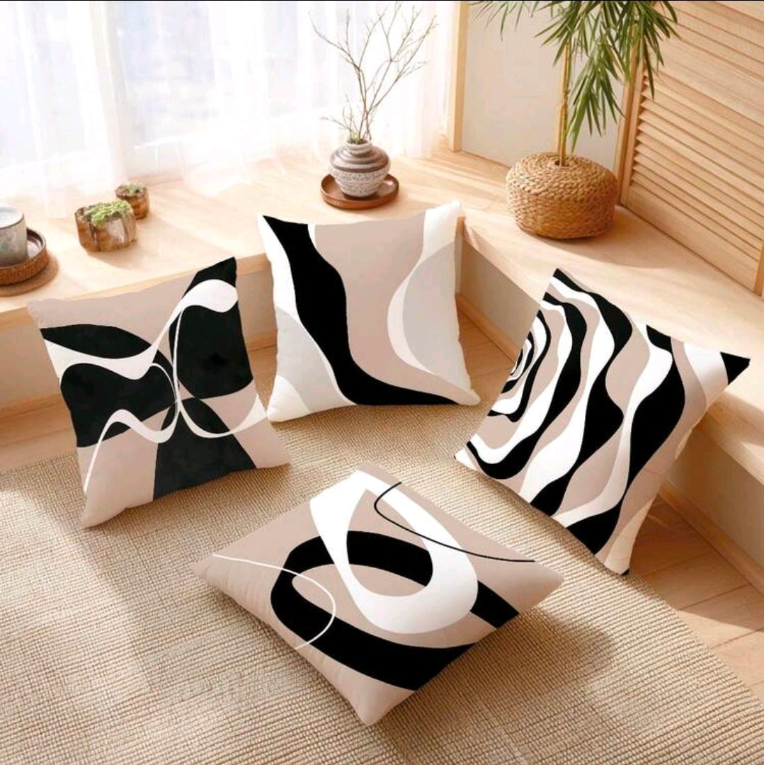 Modern Abstract Black Beige Cushion Covers Set