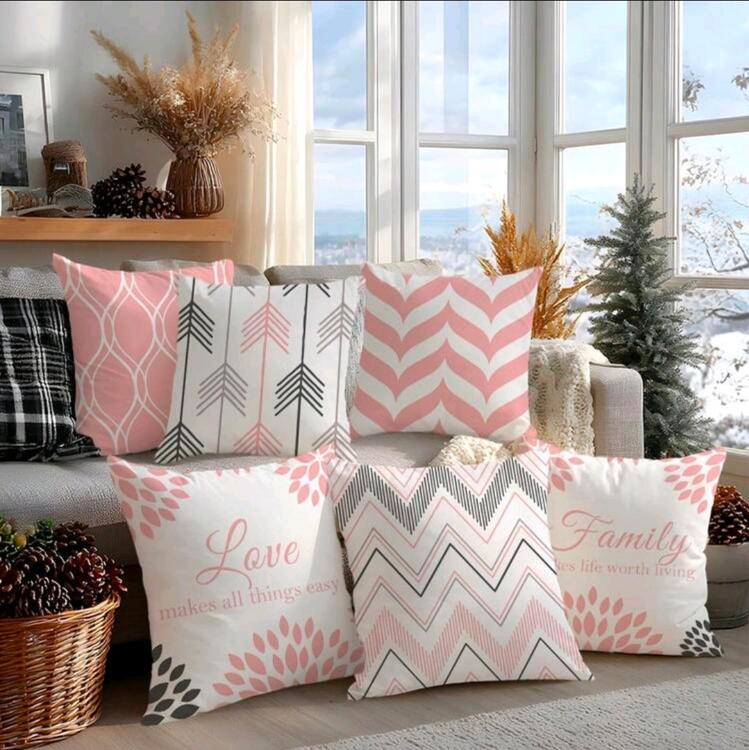 Pink Geometric & Typographic Cushion Covers