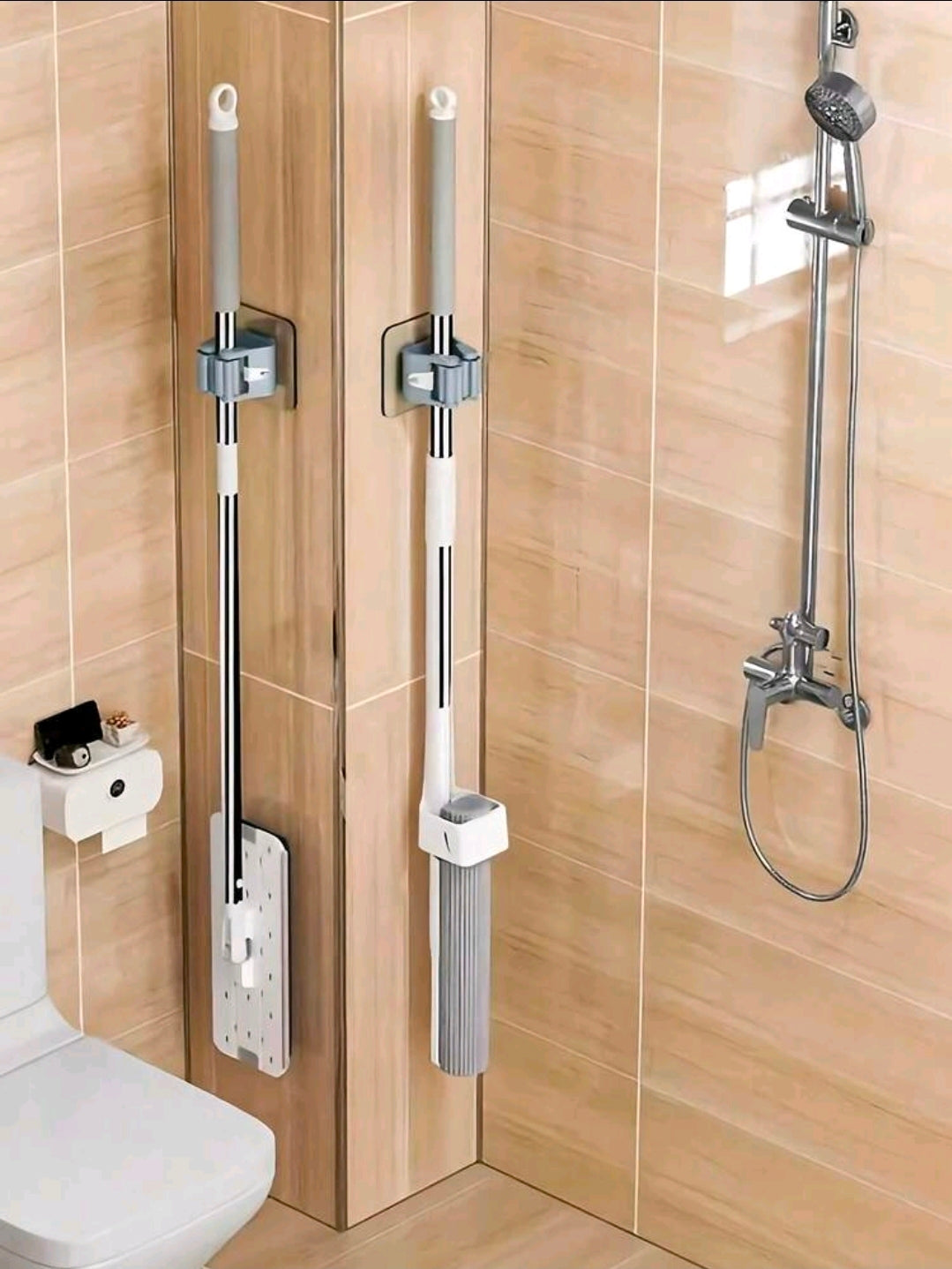 No-Drill Wall-Mounted Mop & Broom Holder