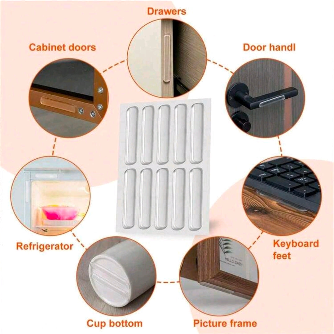 Clear Silicone Anti-Collision Strips – Self-Adhesive Door & Cabinet Dampers (Pack of 10)