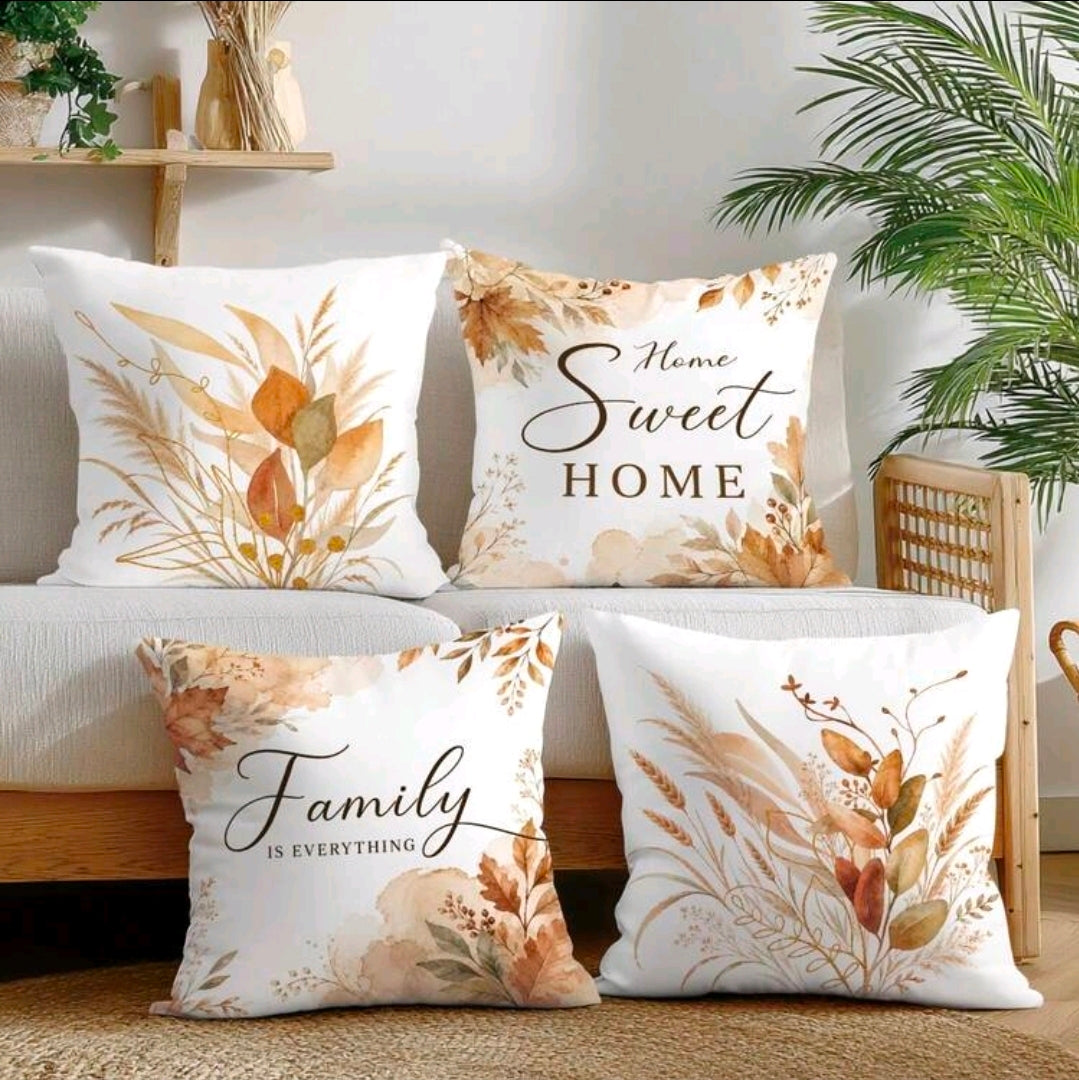 Autumn Botanical & Typographic Cushion Covers
