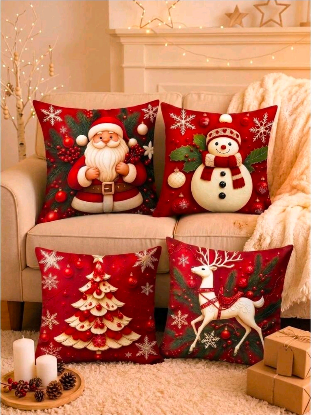 Red Christmas Printed Cushion Covers