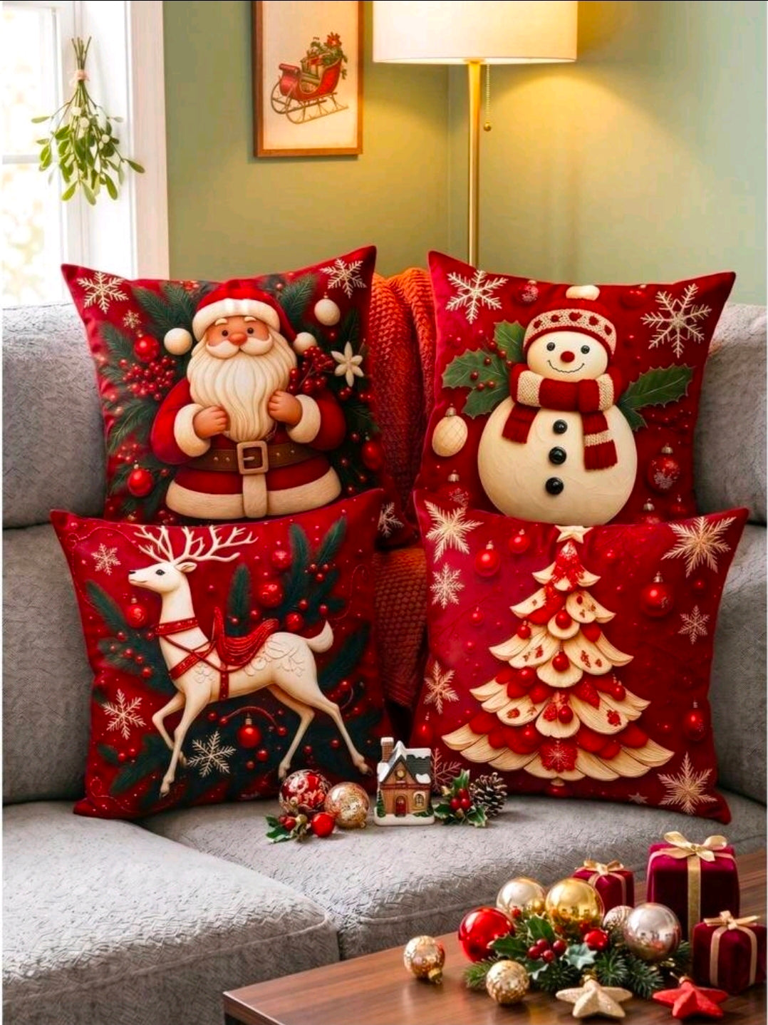 Red Christmas Printed Cushion Covers