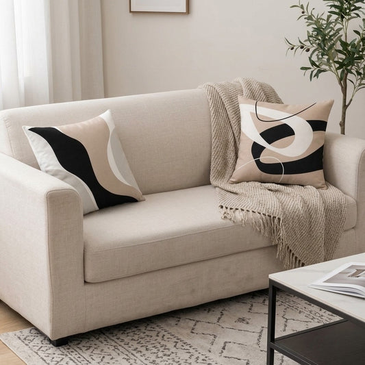 Modern Abstract Black Beige Cushion Covers Set