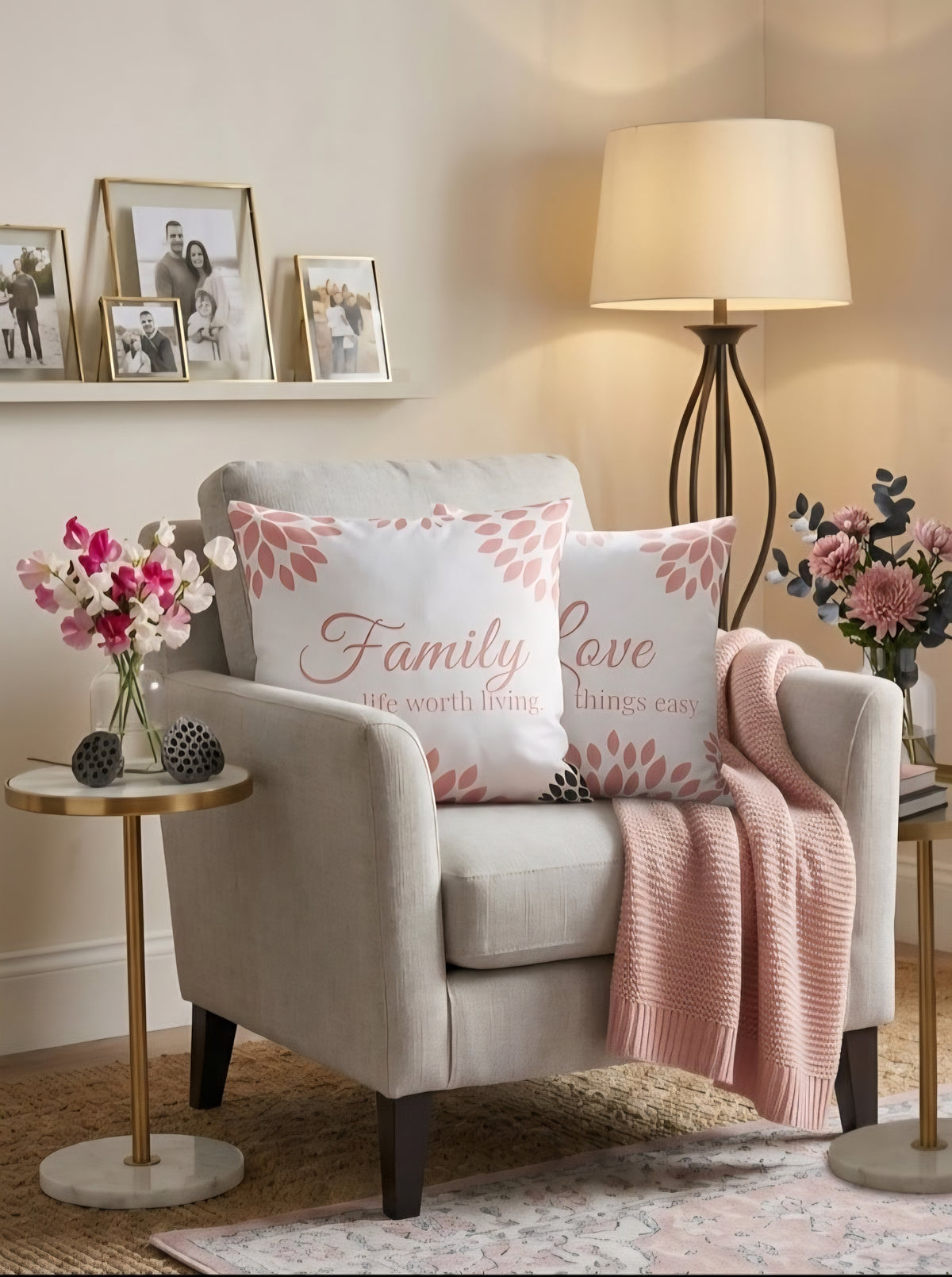 Pink Geometric & Typographic Cushion Covers
