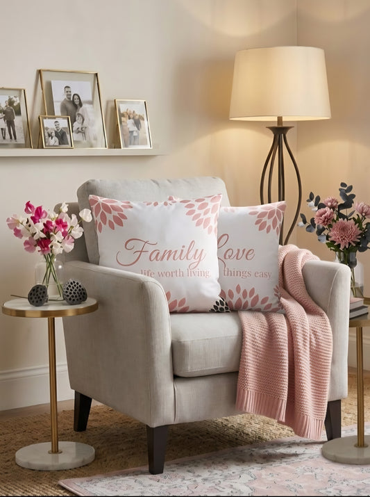 Pink Geometric & Typographic Cushion Covers